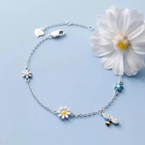 Pulseira Prata Abelha Flor