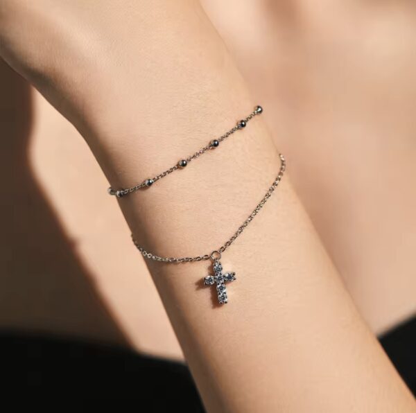 Pulseira Cruz Dubla Prata - Image 3