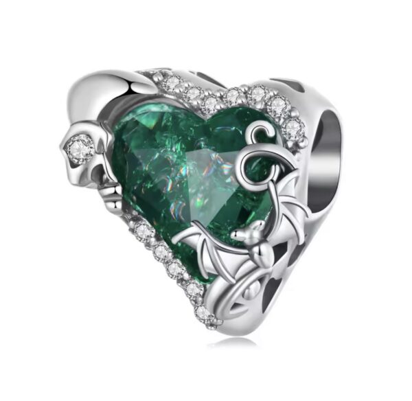 Berloque Green Heart Prata